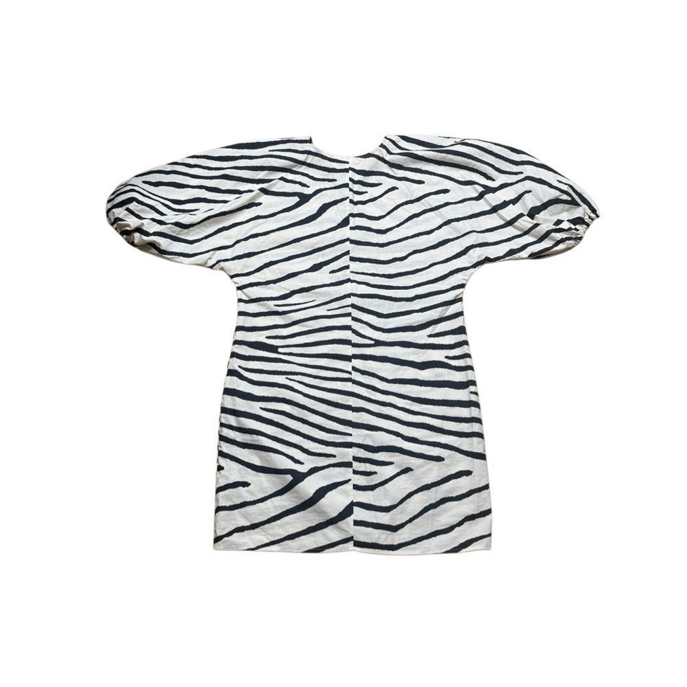 NWT H&M Zebra Striped Puffy Sleeve Dress Cream and Black Small - Picture 3 of 7